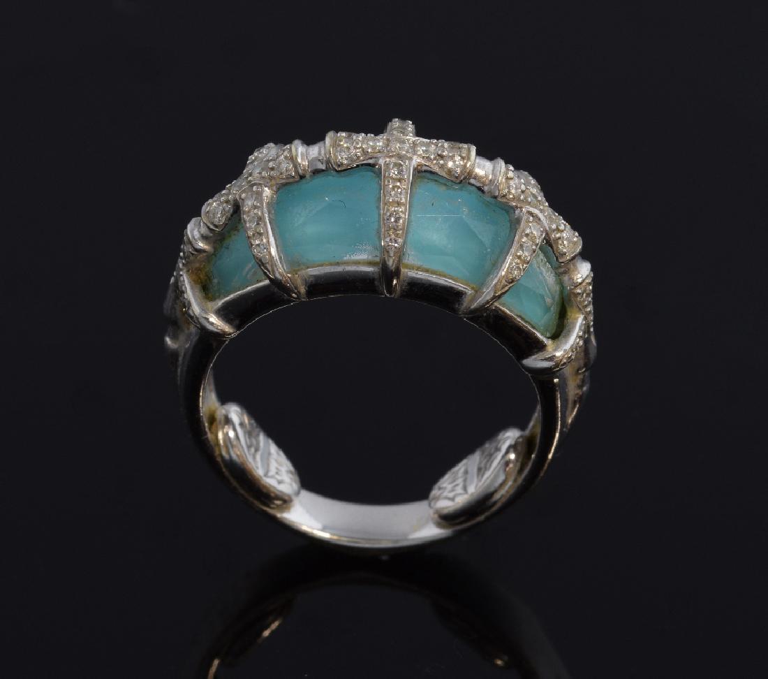 Stephen Webster turquoise crystal haze and diamond: Stephen Webster turquoise crystal haze and diamond dress ring, from the Jewels Verne collection in 18 ct white gold. Maker's mark 'SW', London hallmark and numbered. Ring size - J