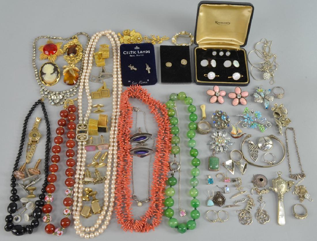 Philippe Ferrandis clip on flower head earrings,: Philippe Ferrandis clip on flower head earrings, Krementz mother of pearl cufflinks and shirt buttons, collection of mainly vintage costume and silver jewellery