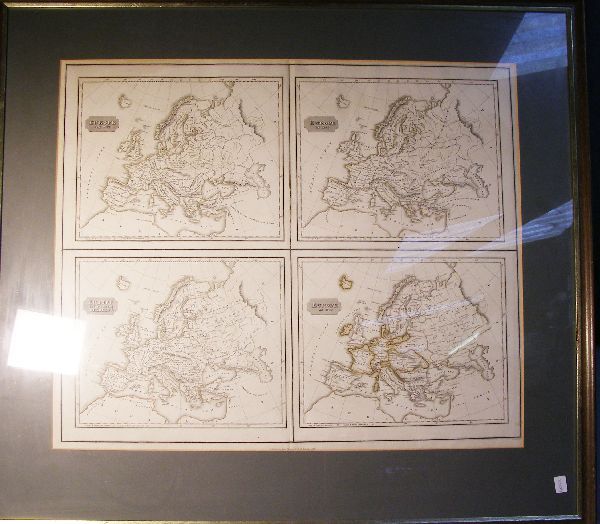 19th century map depicting Europe in 1900: 19th century map depicting Europe in 1900; in 1100; in the Time of Charles V; and in 1789, published by John Thompson & Co., Edinburgh 1823, 20" x 25"