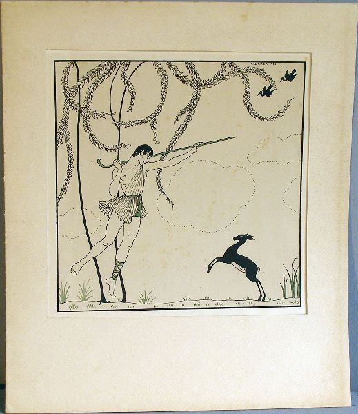 George Barbier, 3 hand coloured stencilled: George Barbier, 3 hand coloured stencilled plates signed 'G Barbier 1914' 10" x 10"