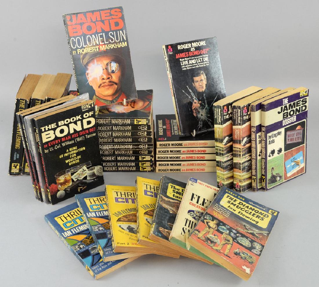 34 Pan Books - Mixed paperbacks by Ian Fleming & J: 34 Pan Books - Mixed paperbacks by Ian Fleming & John Pearson including; The Life of Ian Fleming x 3, The Authorized Biography x 2, The James Bond Dossier x 2, Roger Moore as James Bond x 6, Thrilling