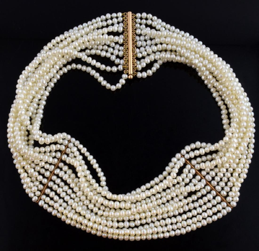 Pearl choker necklace with  eleven strands of  fre (1 of 1)