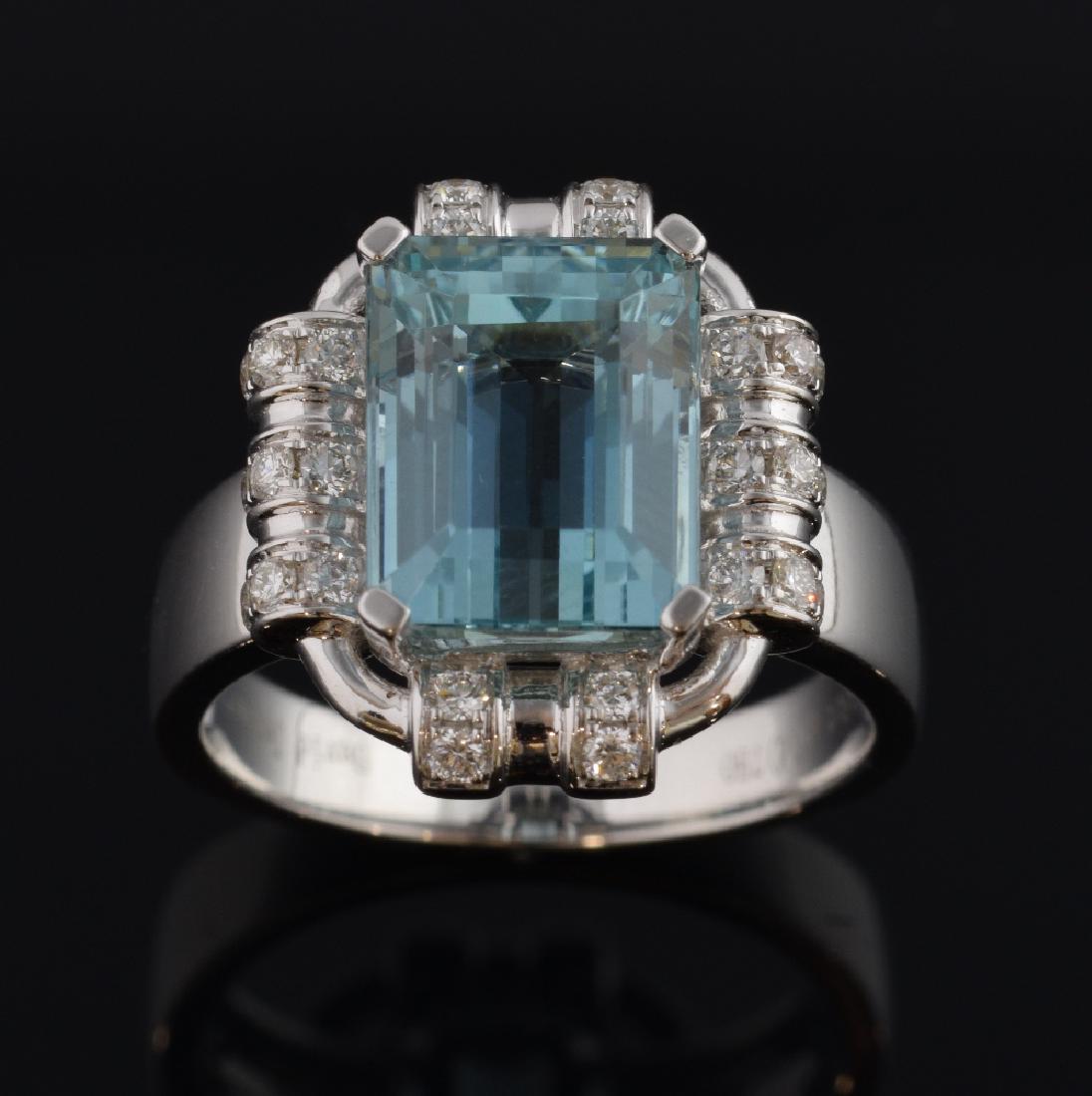 Aquamarine and diamond dress ring, step cut aquama (1 of 3)