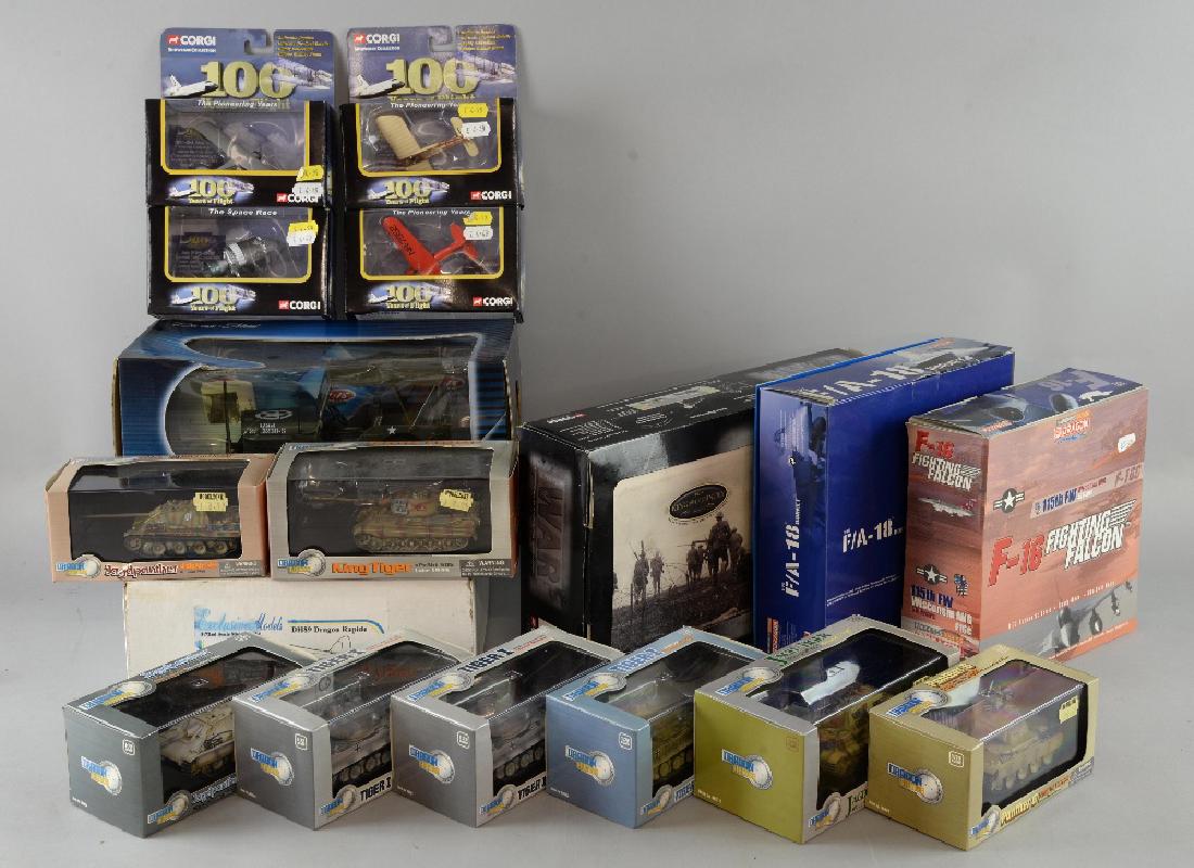 Collection of die cast models including 8 x Dragon: Collection of die cast models including 8 x Dragon Armor Tanks, Solido Jeep, Corgi A Century of War for King and Country, 4 x 100 Years of Flight, Exclusive Models DH89 Dragon Rapide, Dragon Wings f-1