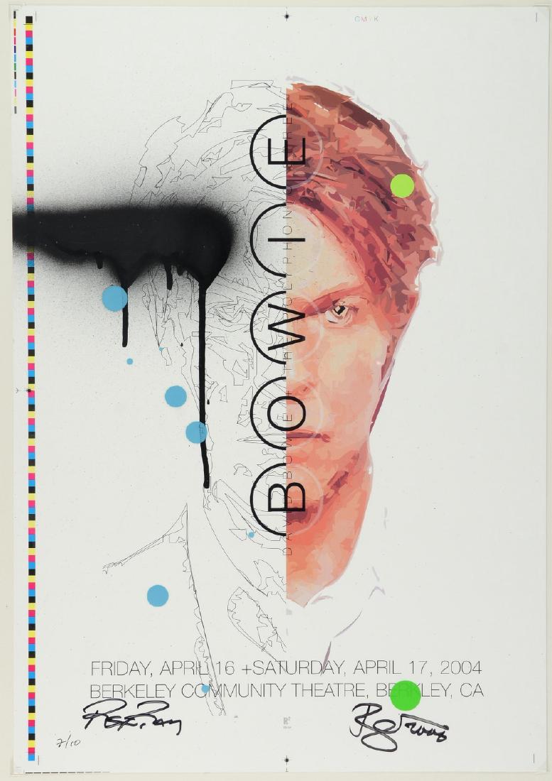 David Bowie - Limited Edition print by Rex Ray, nu: David Bowie - Limited Edition print by Rex Ray, numbered 7/10, hand numbered Berkeley Community Theatre print customised by Rex Ray in the 2004 Reality Tour style, hand signed by Rex Ray & David Bowie