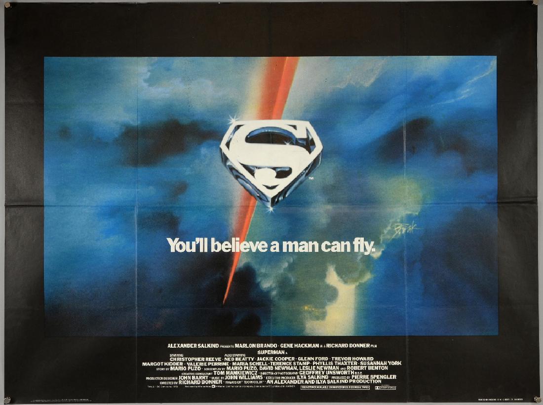 Superman (1978) British Quad film poster, advance,: Superman (1978) British Quad film poster, advance, starring Christopher Reeve, artwork by Bob Peak, Warner Bros., folded, 30 x 40 inches