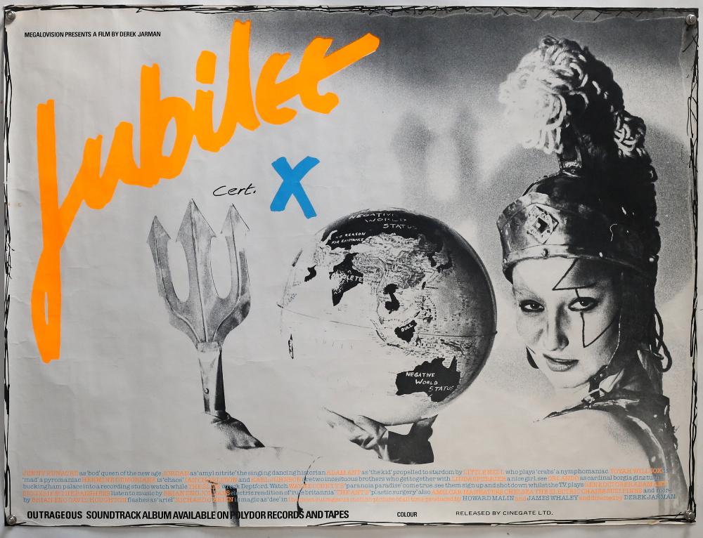Jubilee (1978) British Quad poster for t: Jubilee (1978) British Quad poster for the rare country-of-origin poster for early Derek Jarman production starring Adam Ant, Richard O'Brien, Jenny Runacre, Toyah Wilcox and Little Nell - one of the