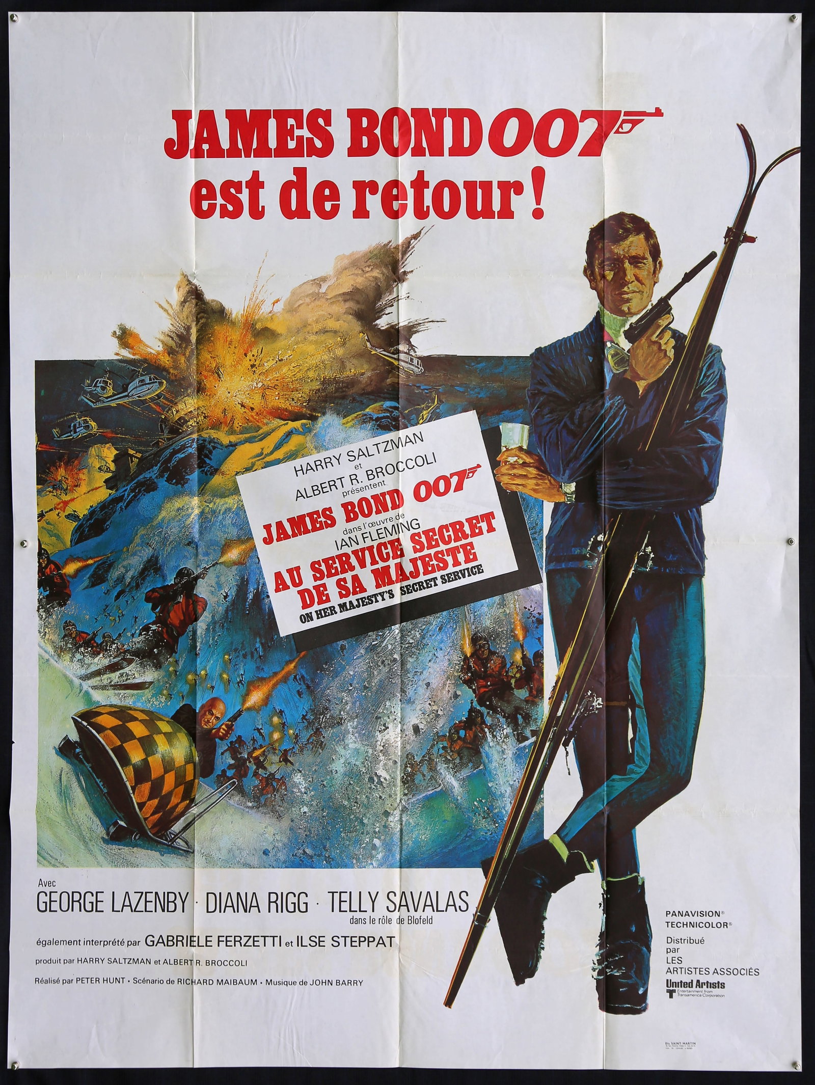 James Bond On Her Majesty's Secret Service (1969): James Bond On Her Majesty's Secret Service (1969) French Grande film poster, starring George Lazenby, art by Frank McCarthy, folded, 47 x 63 inches. .