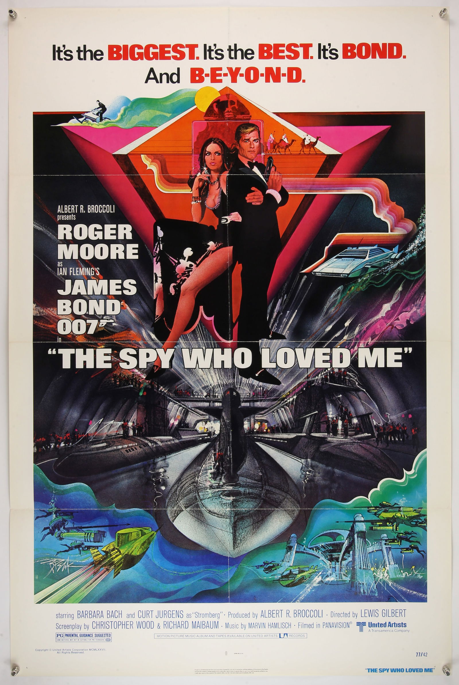 James Bond The Spy Who Loved Me (1977) US One Shee: James Bond The Spy Who Loved Me (1977) US One Sheet film poster, artwork by Bob Peak, folded, 27 x 41 inches. .