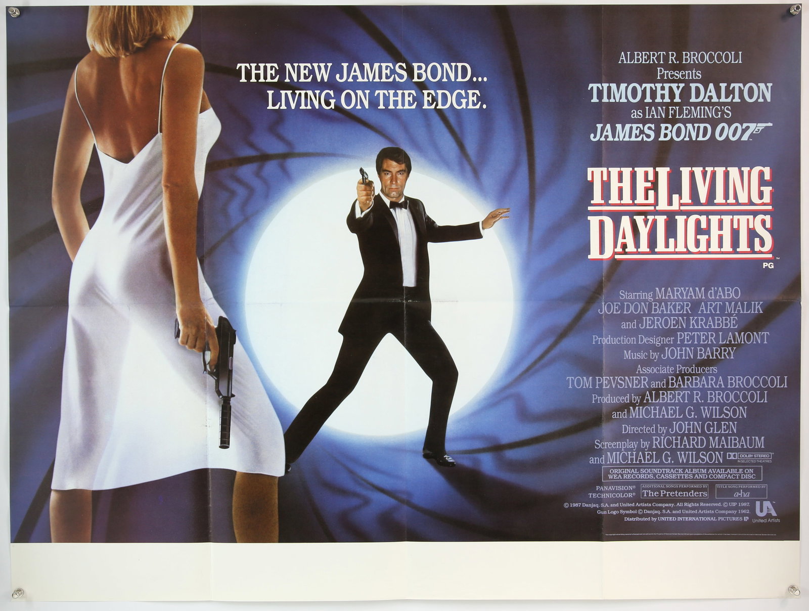 James Bond The Living Daylights (1987) British Qua: James Bond The Living Daylights (1987) British Quad film poster, Style B, starring Timothy Dalton, folded, 30 x 40 inches. .