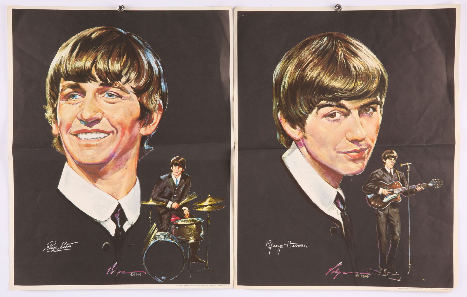 The Beatles Official NEMS posters - John Lennon Ri: The Beatles Official NEMS posters - John Lennon Ringo Starr George Harrison Paul McCartney 1964 made for Seltab.folded, approx 46.5 x 36 cm.
