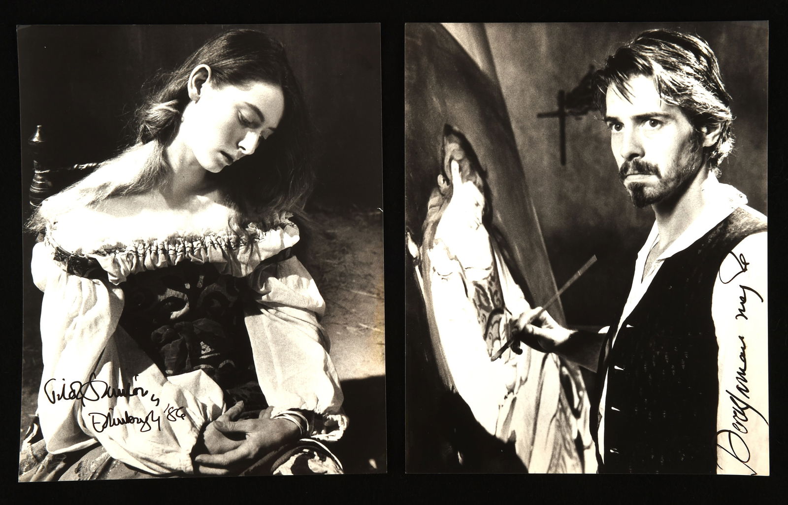 Caravaggio (1986). Two signed stills, one by direc: Caravaggio (1986). Two signed stills, one by director Derek Jarman and one Tilda Swinton dated '86. Provenance: from the personal collection of former International film festival organisers, including
