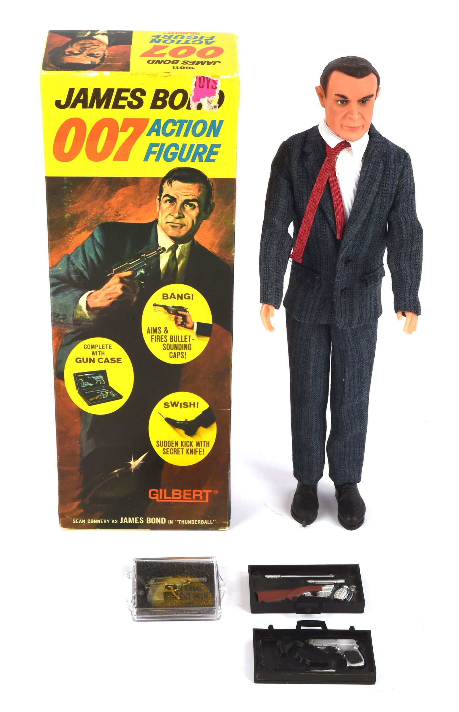 James Bond 007 – Thunderball (1965) Gilbert James: James Bond 007 – Thunderball (1965) Gilbert James Bond 007 Sears Exclusive Action Figure Original Box, Doll And Accessories Complete.Doll of Sean Connery, gun case, cap gun and with a secret knife i
