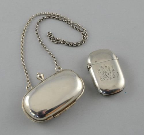 Victorian silver vesta case, Chester, 1888, and a white: Victorian silver vesta case, Chester, 1888, and a white metal sovereign and half sovereign holder,