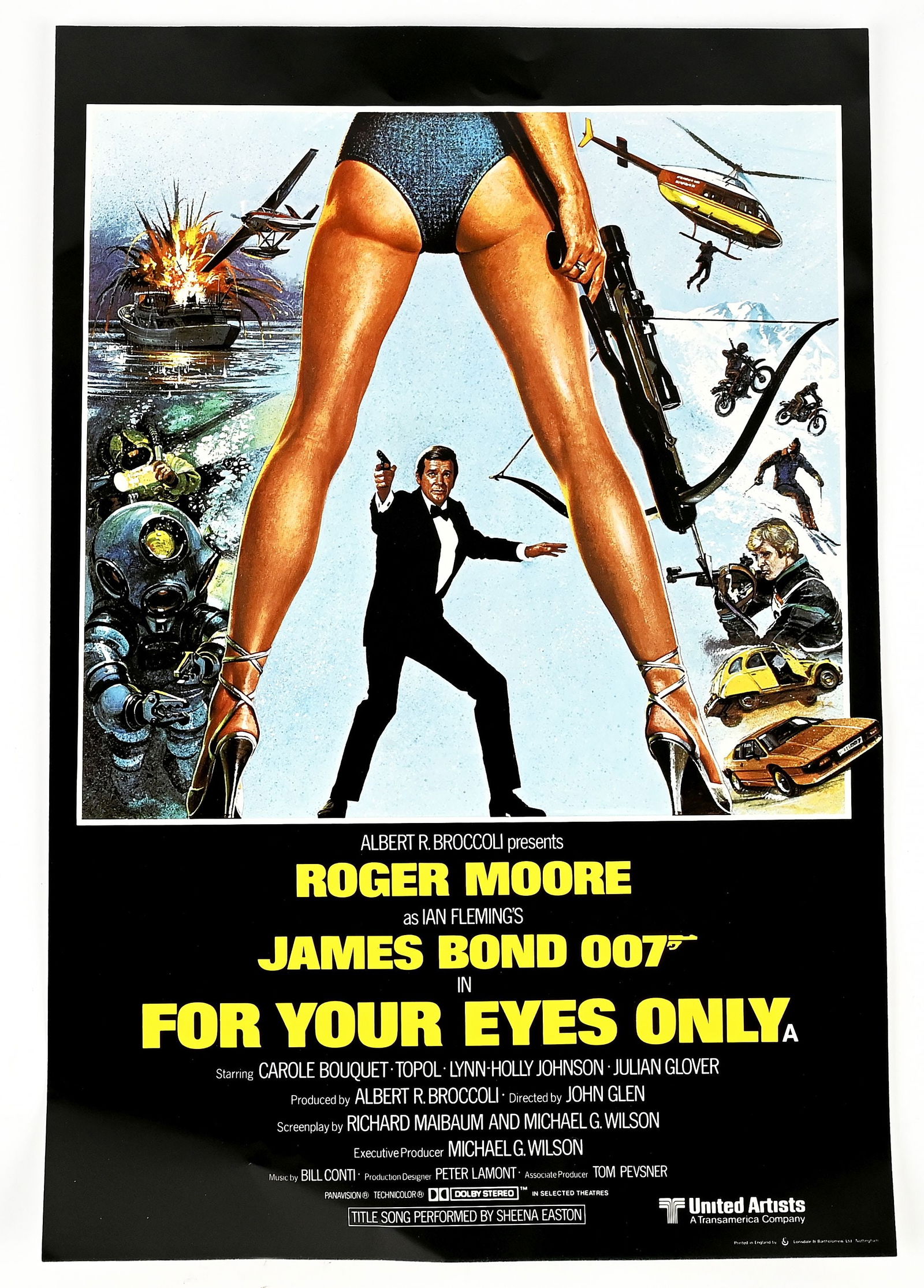 James Bond: For Your Eyes Only (1981) Mini Poster.: James Bond: For Your Eyes Only (1981) Mini Poster. British release mini film poster, designed by Bill Gold, artwork by Brian Bysouth. Flat, 10 x 15inches.