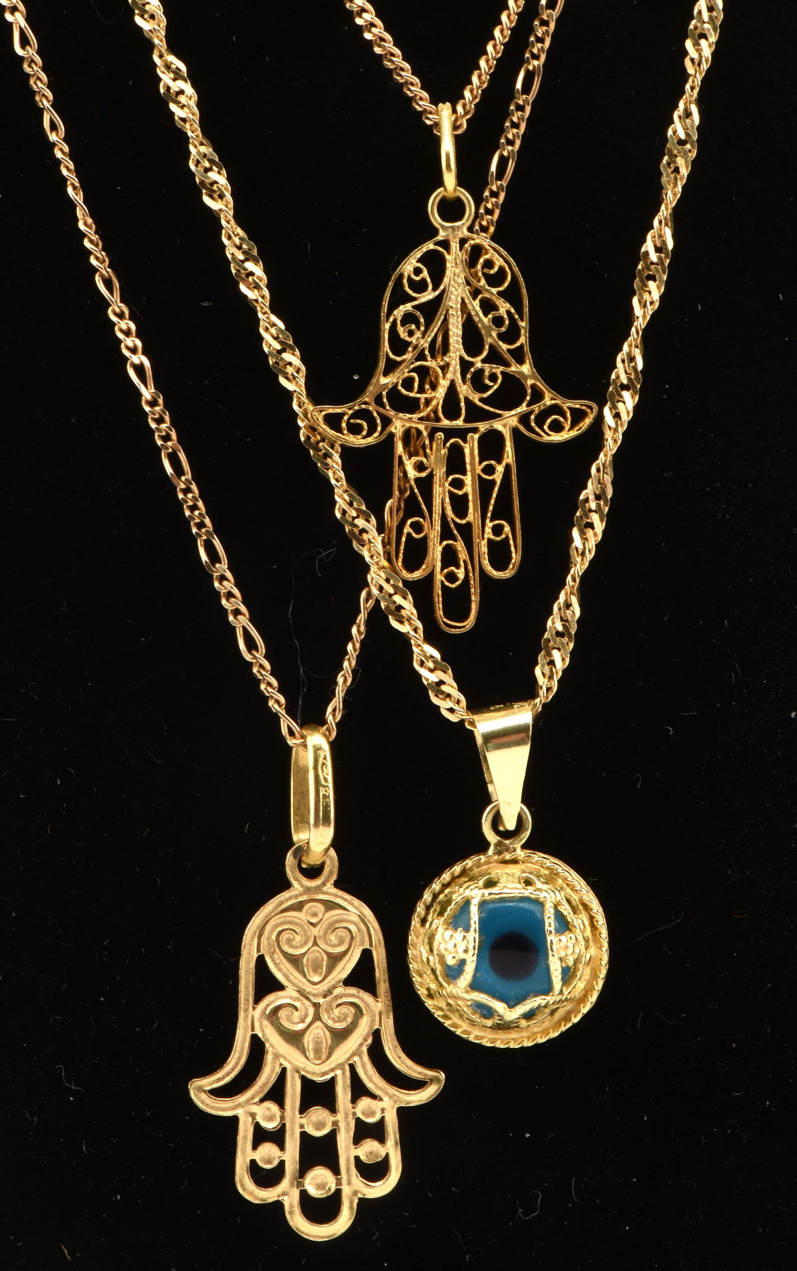 Three pendants, including a 18ct  enamelled hamsa (1 of 1)