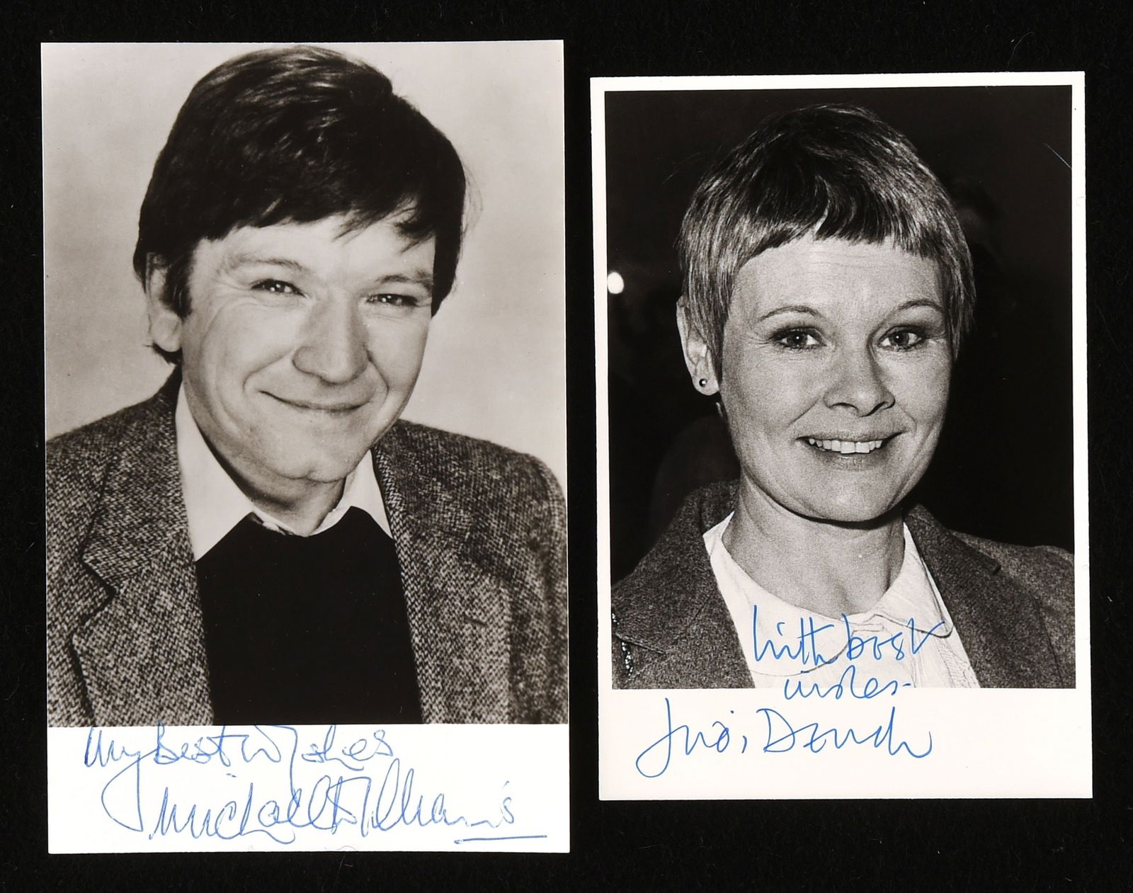A Fine Romance: Judi Dench and Michael Williams. A: A Fine Romance: Judi Dench and Michael Williams. A Pair of Autograph publicity photographs: and Judi Dench Typed Letter Signed – Judi Dench (1934-) black and white publicity photograph of the yo