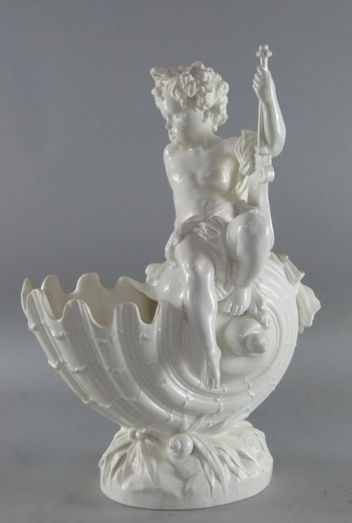 19th century Minton white glazed cherub and cornucopia,: 19th century Minton white glazed cherub and cornucopia,