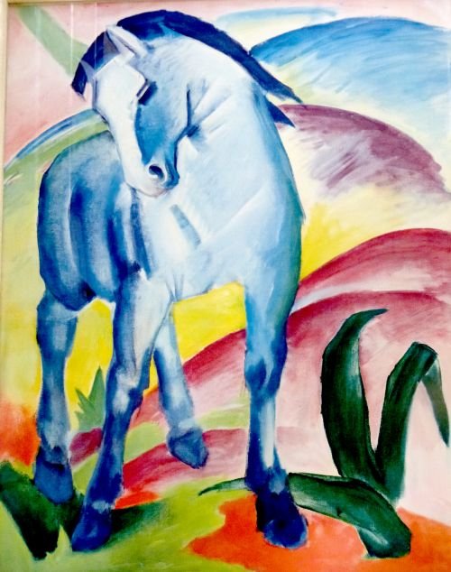 'Blue Horse I' contemporary print by Franz Marc. Stampe: 'Blue Horse I' contemporary print by Franz Marc. Stamped Franz Hanfstaengl Munch bottom left corner.