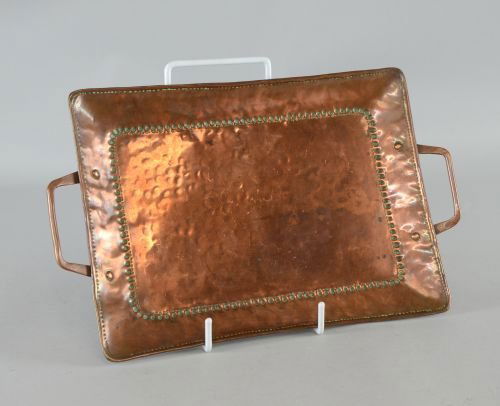 A Newlyn School copper tray by John Pearson ,: A Newlyn School copper tray by John Pearson , rectangular form , impressed JP 13 x 8in. (33 x 20cm)