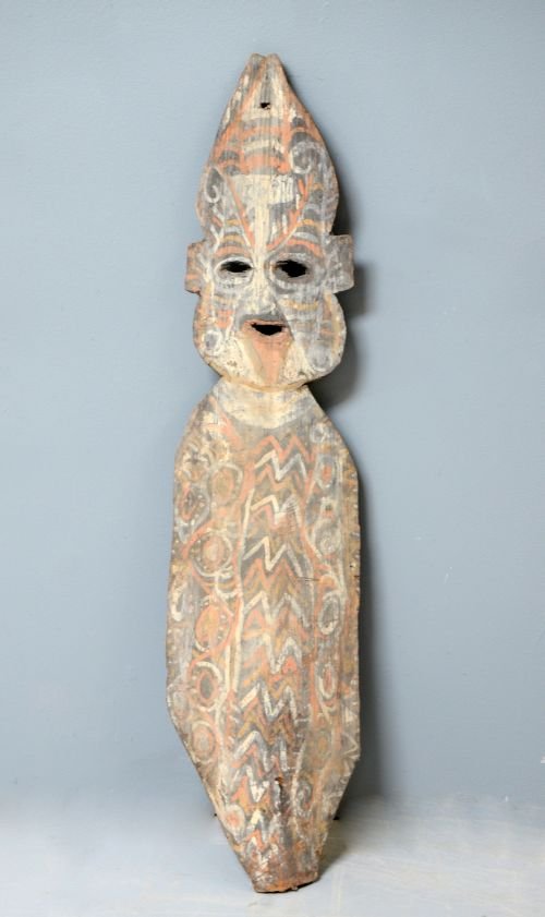 New Guinea Sepik bark painting, cut in the form of a