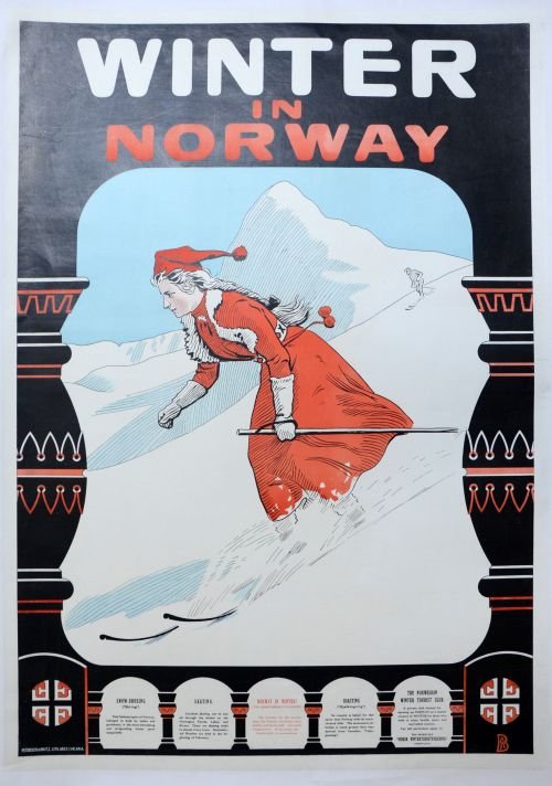 Travel/Tourist Poster, 'Winter In Norway' (20th C),: Travel/Tourist Poster, 'Winter In Norway' (20th C), Peterson & Waitz, Lith, Anst, Chr, Ania, linen backed, A 39 x 28in. (99 x 71cm)