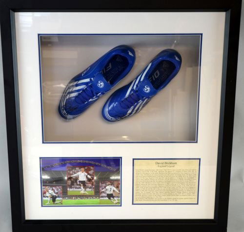 David Beckham England signed Adidas Football boots in: David Beckham England signed Adidas Football boots in presentation case with letter of authenticity