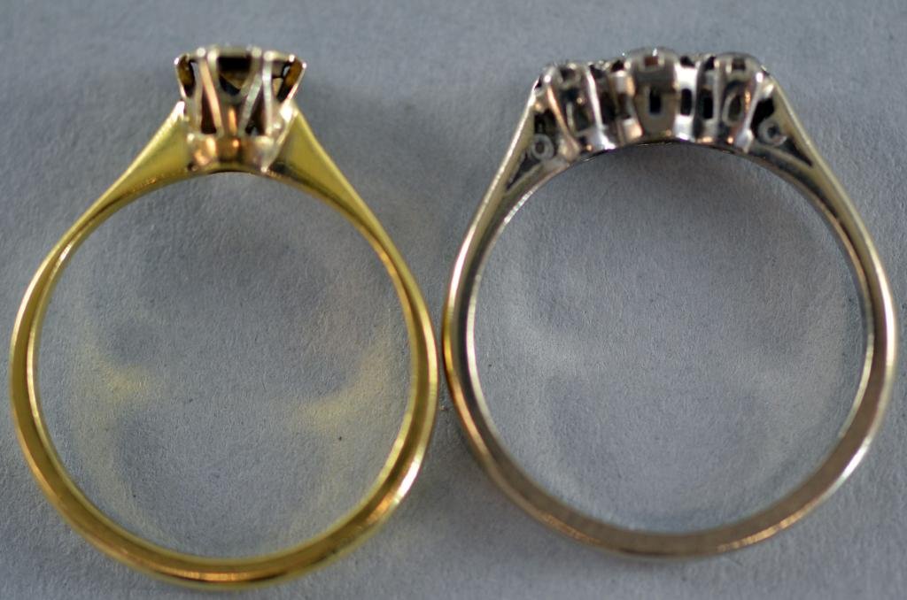 Two rings a solitaire and a three stone diamond ring: Two rings a solitaire and a three stone diamond ring