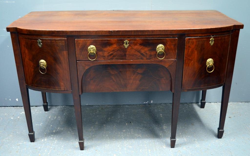 Nineteenth century mahogany sideboard with a single: Nineteenth century mahogany sideboard with a single drawer flanked by cupboard door and a deep drawer on square tapered legs Executor sale; From the collection of a Bournemouth connoisseur collected b