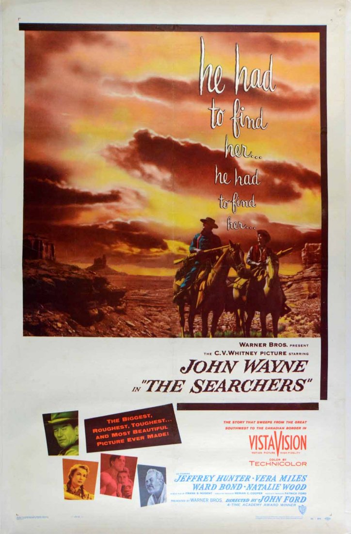 The Searchers (1956) US One sheet film poster, Western: The Searchers (1956) US One sheet film poster, Western directed by John Ford & starring John Wayne, Warner Bros., linen backed, B