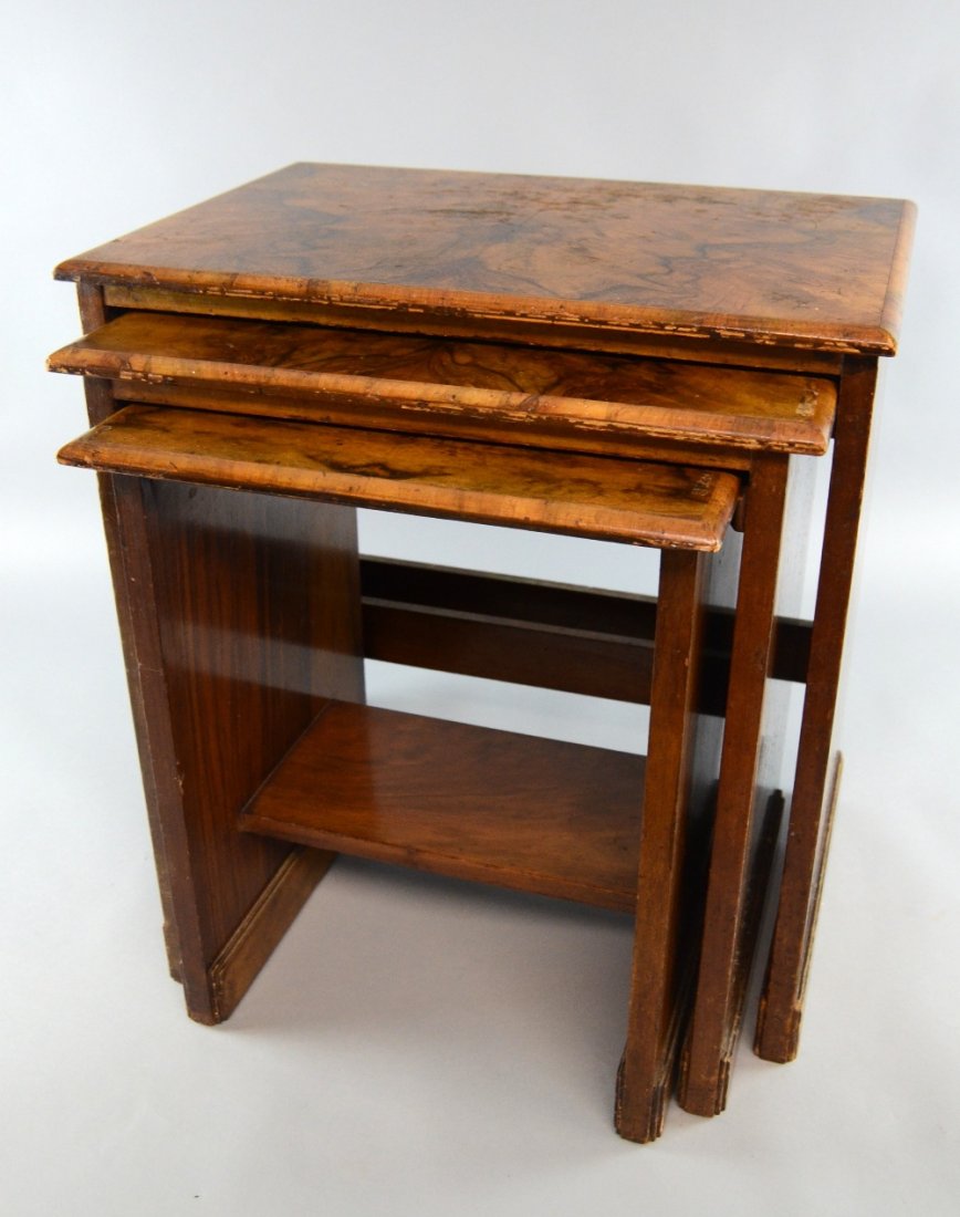 Nest of three Art Deco burr walnut tables: Nest of three Art Deco burr walnut tables