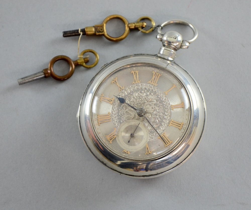 Edward VII silver pair cased fusee pocket watch by Wm: Edward VII silver pair cased fusee pocket watch by Wm Bisset Alford No.28943 Silver engraved dial inlaid with yellow metal with subsidiary second dial, Birmingham 1901. Diameter 2"