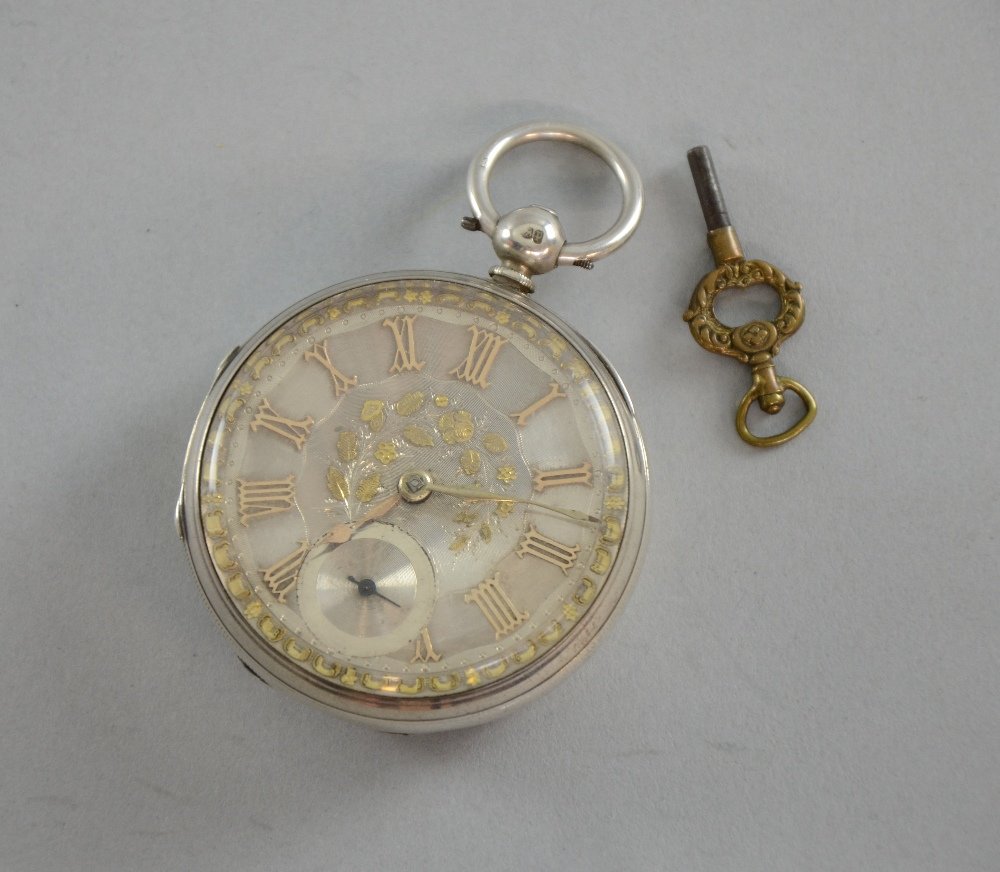 Victorian silver fusee pocket watch, the dial inlaid: Victorian silver fusee pocket watch, the dial inlaid with yellow metal with subsidiary seconds dial. Case engraved Joseph Wilson, London 1890. Diameter 2"