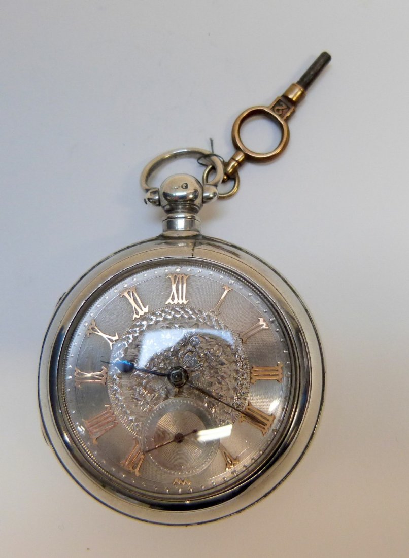 Victorian silver pair cased pocket watch with fusee: Victorian silver pair cased pocket watch with fusee lever movement by Stephen of Peterhead No.13431, silver engraved dial inset with yellow metal with subsidiary second dial Chester 1870, diameter 2"