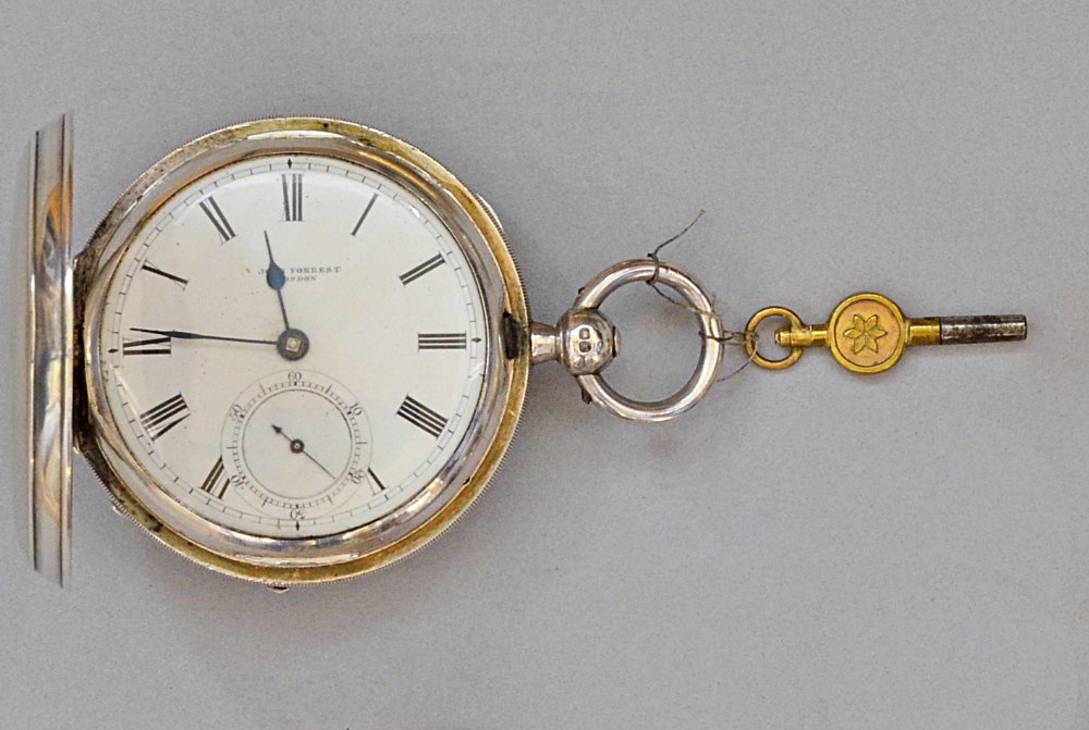 Victorian silver full Hunter fusee chronometer pocket: Victorian silver full Hunter fusee chronometer pocket watch by John Forrest maker to the Admiralty No.91167 Enamelled dial with subsidiary seconds dial Diameter 2"