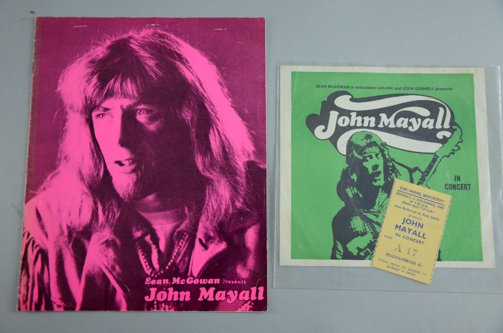 John Mayall concert programme for Winter Gardens: John Mayall concert programme for Winter Gardens Bournemouth November 1969, a ticket stub for the Dome in Brighton 1969 & a flyer (3)