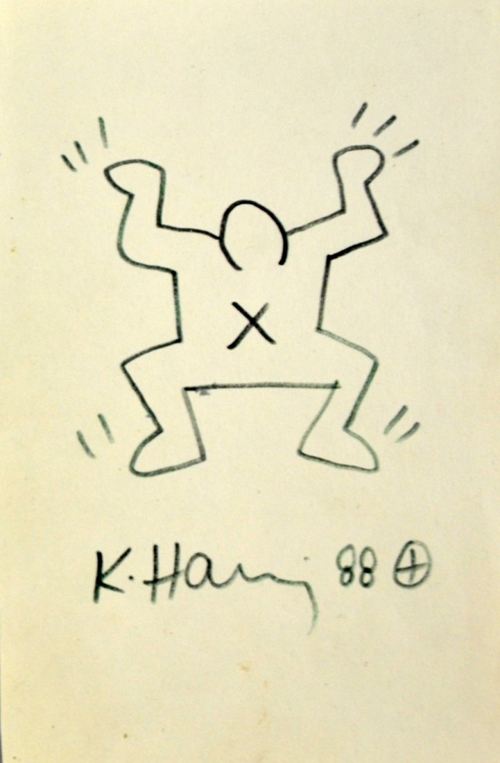 Keith Haring (1958-90) Artist and Social Activist, a: Keith Haring (1958-90) Artist and Social Activist, a sketch on paper of a man, signed K. Haring 88 Provenance: Direct from the artist who the vendor met in New York 7.40 x 4.90in. (19 x 12cm)