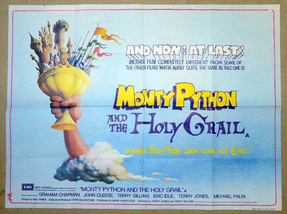 Monty Python and the Holy Grail (1975) British Quad: Monty Python and the Holy Grail (1975) British Quad film poster, comedy starring Graham Chapman, John Cleese & Terry Gilliam, folded, A