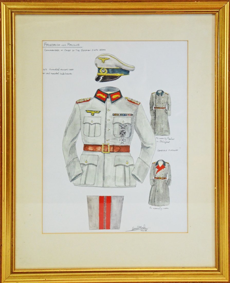 Enemy at the Gates (2001) a concept costume design: Enemy at the Gates (2001) a concept costume design print of Commander Friedrich von Paulus signed by Gerald Monlin, framed and glazed VAT is payable on the hammer price on this lot 13 x 9½in. (33 x 2