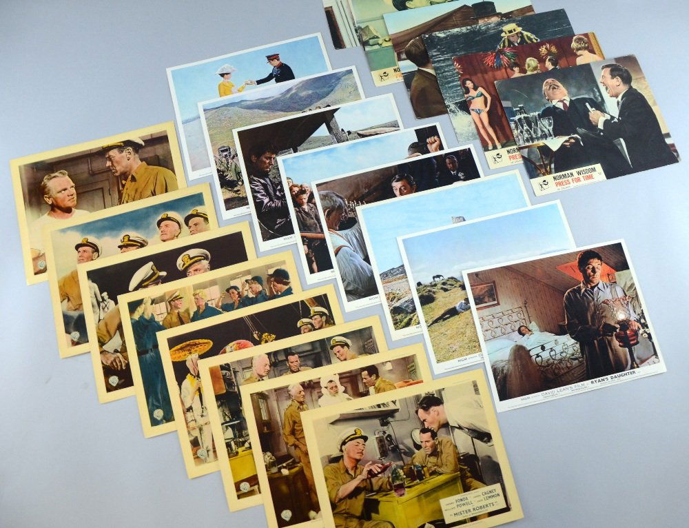 Front of House cards including a set (8) Mister Roberts: Front of House cards including a set (8) Mister Roberts (1955) directed by John Ford & starring Henry Fonda, A, a set (8) Ryan's Daughter, an incomplete set (6) Press For Time starring Norman Wisdom a