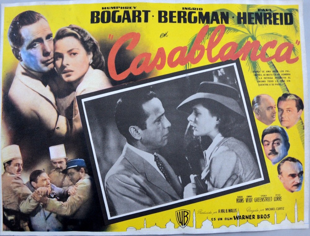 Casablanca (1942) Mexican Lobby card (R-1960s),: Casablanca (1942) Mexican Lobby card (R-1960s), starring Humphrey Bogart & Ingrid Bergman, Warner Bros., B