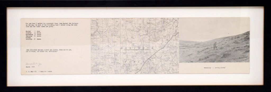 § RICHARD LONG, BRITISH b.1945. 'Wednesday - moving: § RICHARD LONG, BRITISH b.1945. 'Wednesday - moving slowly',1971. ADDENDUM: WORK IS A PRINT, SIGNATURE ALSO PRINTED. BELIEVED TO BE AN INVITATION TO AN EVENT. Work in three sections recording the art