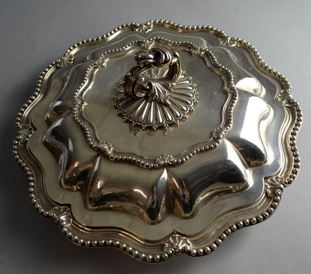 William IV silver serpentine entree dish by Benjamin: William IV silver serpentine entree dish by Benjamin Smith III, London, 1830, 65oz