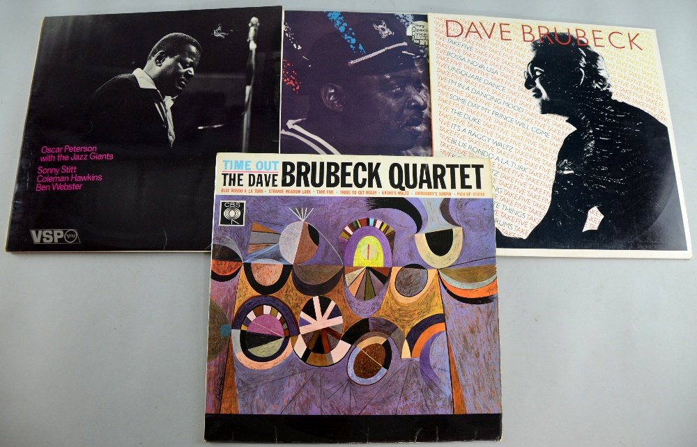 50+ LP Vinyl Records (33 1/3 RPM) including Time Out &: 50+ LP Vinyl Records (33 1/3 RPM) including Time Out & Take Five by Dave Brubeck Quartet CBS 62068 & 31769, Oscar Peterson with the Jazz Giants Sonny Stitt, Coleman Hawkins, Ben Webster Verve SVsp31/3