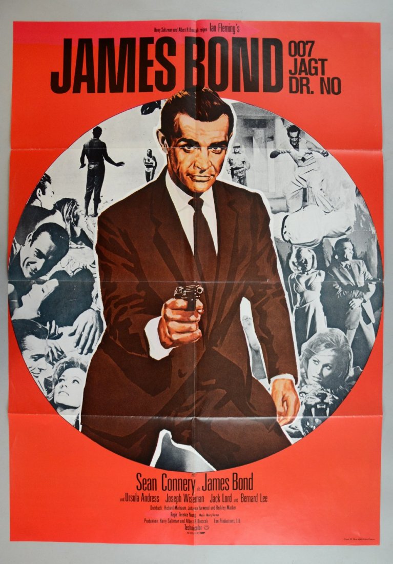 James Bond Dr. No (1970's) German film poster,: James Bond Dr. No (1970's) German film poster, re-release, folded, A 33 x 23in. (84 x 58cm)