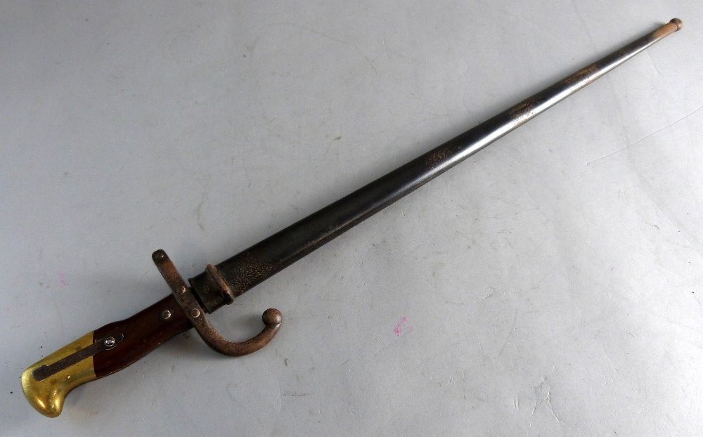 19th Century French Bayonet, dated 1876, engraved down: 19th Century French Bayonet, dated 1876, engraved down side of blade, marked B 13855 26in. (66cm)