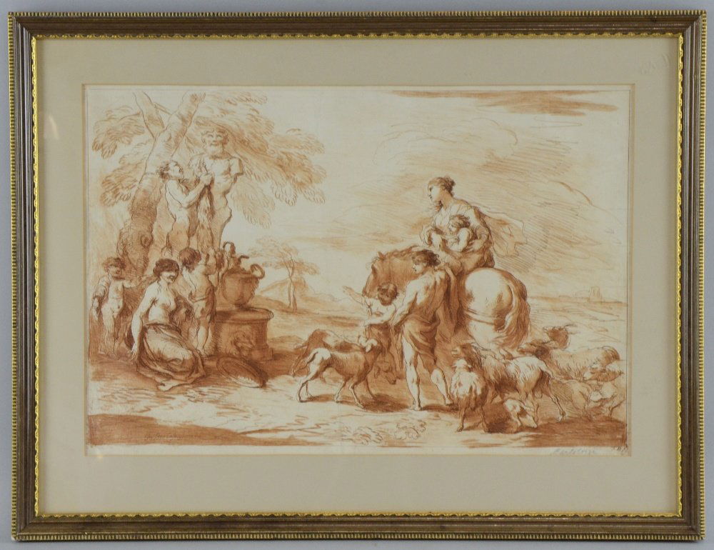 Sepia printed engraving after Francesco Bartolozzi: Sepia printed engraving after Francesco Bartolozzi (Italian 1727-1815) inscribed monogramed FBF 16 x 11in. (41 x 28cm)