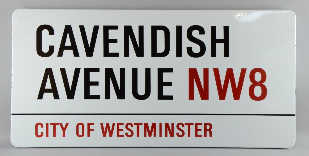 The Beatles / Paul McCartney: Cavendish Avenue, City Of: The Beatles / Paul McCartney: Cavendish Avenue, City Of Westminster, NW8 enamelled steel street sign, late 1960s Provenance: 7 Cavendish Avenue has been Paul's London home since 1966 after purchasing 