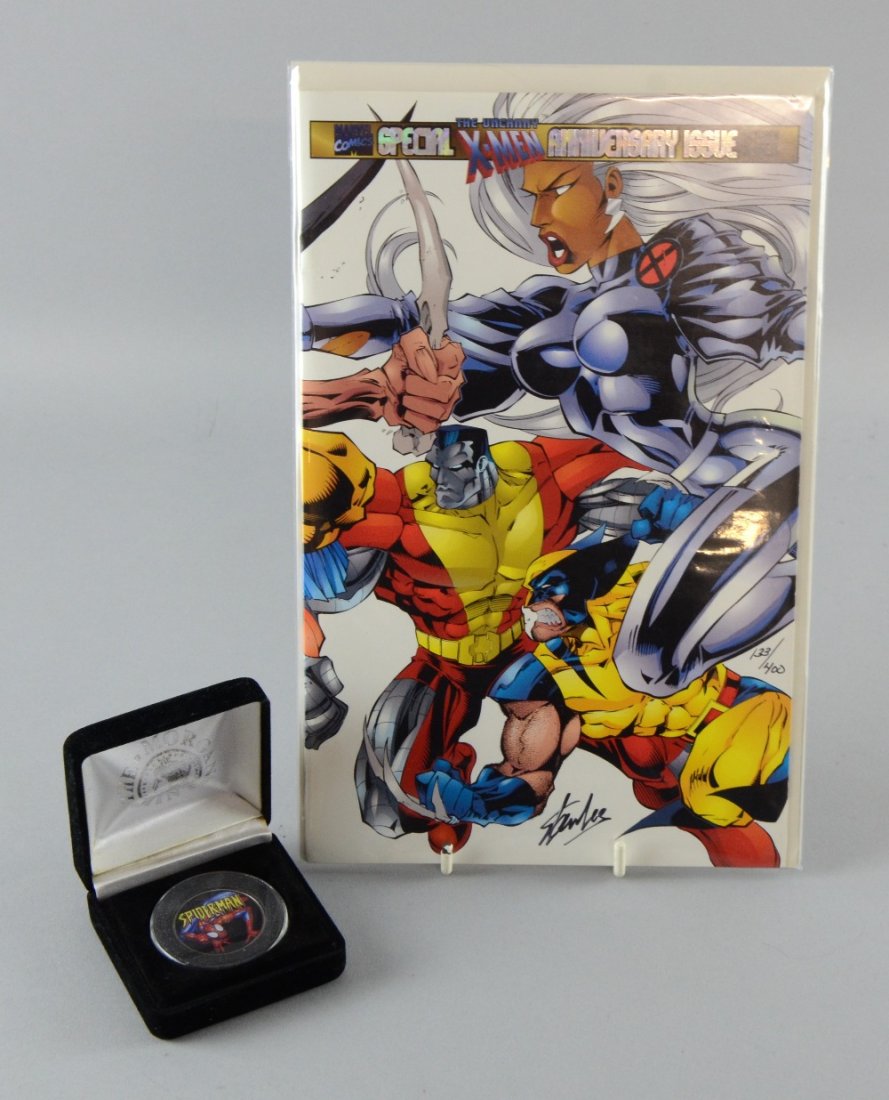 Special X-Men Anniversary Issue comic, 'Uncanny X-Men': Special X-Men Anniversary Issue comic, 'Uncanny X-Men' #325, signed by Stan Lee & numbered 133/400 & a Spiderman Colorized JFK Half Dollar, both with certificates