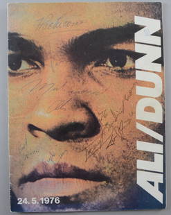 German Boxing Programme for Muhammad Ali v Richard: German Boxing Programme for Muhammad Ali v Richard Dunn, signed on the cover by Muhammad Ali, Angelo Dundee, Alan Minter & others 11 x 8¼in. (28 x 20cm)